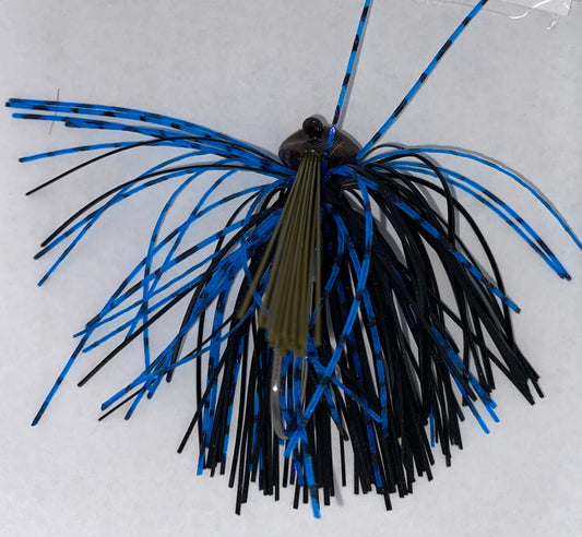 football head jig black and blue